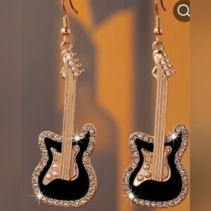 Gold and Black Guitar Earrings